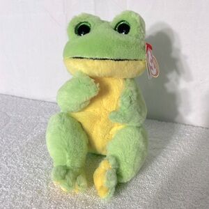 Ty Beanie Bellies Green and Yellow Snapper Plush Frog Toy Stuffed Animal